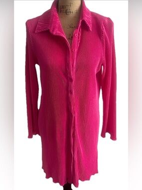 Lyaner Fuchsia Button Down Mini Shirt Dress, Small